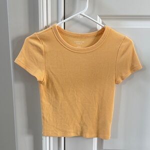 Womens American Eagle Yellow Waffle Knit Cropped Tee Medium